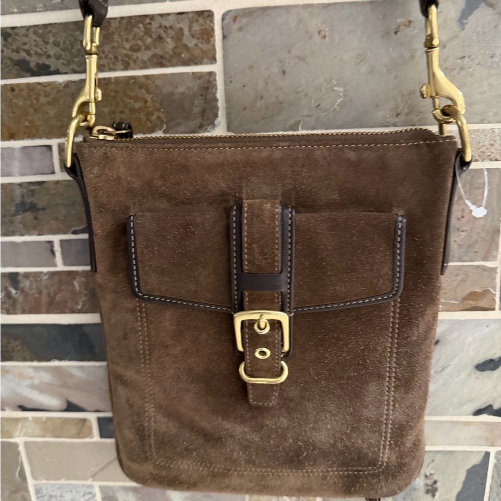 Coach NWOT Vintage Suede Hamilton Crossbody Swing Bag With Tan Fabric Strap 8e87
